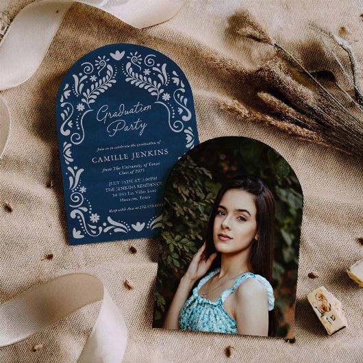 Blue Fiesta Graduation Photo Arch Invitation Kaart