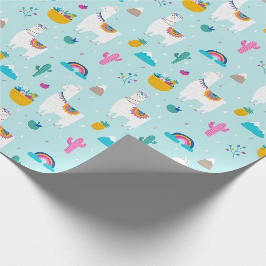 Blue Fiesta Llama Cadeaupapier (Hoek)