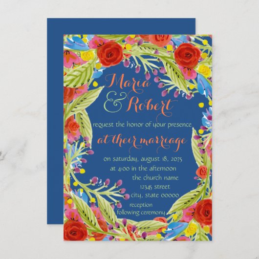 Blue Fiesta Wedding Kaart (Voorkant / Achterkant)