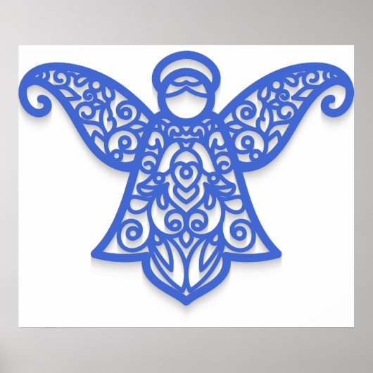 Blue Filigree Angel Silhouette Ornate Lace Poster (Voorkant)