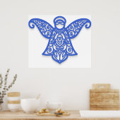 Blue Filigree Angel Silhouette Ornate Lace Poster (Keuken)