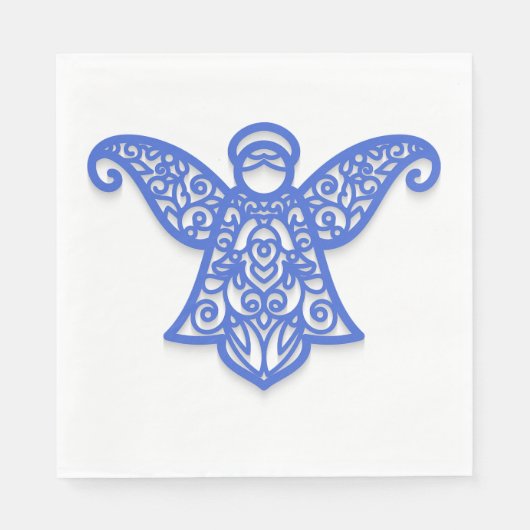 Blue Filigree Angel Silhouette Ornate Lace Servet (Voorkant)