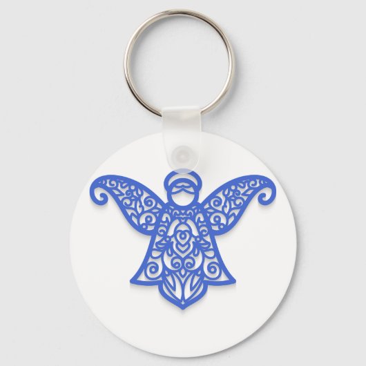 Blue Filigree Angel Silhouette Ornate Lace Sleutelhanger (Voorkant)