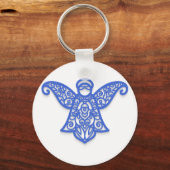 Blue Filigree Angel Silhouette Ornate Lace Sleutelhanger (Voorkant)