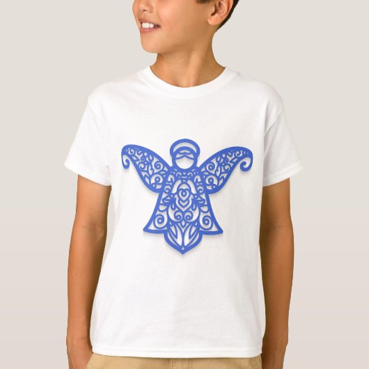 Blue Filigree Angel Silhouette Ornate Lace T-shirt (Voorkant)