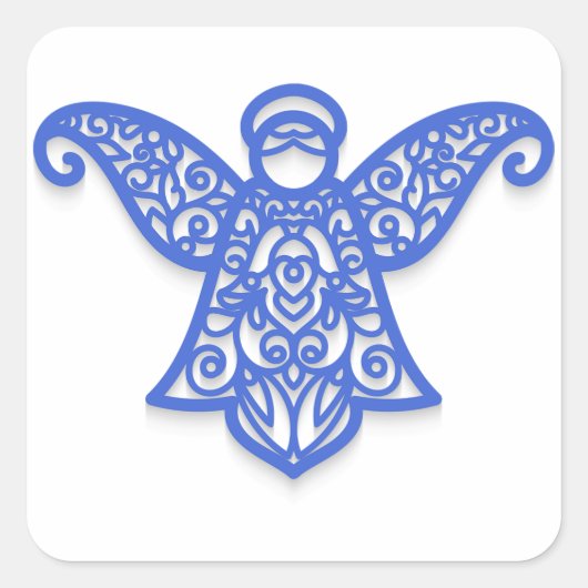 Blue Filigree Angel Silhouette Ornate Lace Vierkante Sticker (Voorkant)