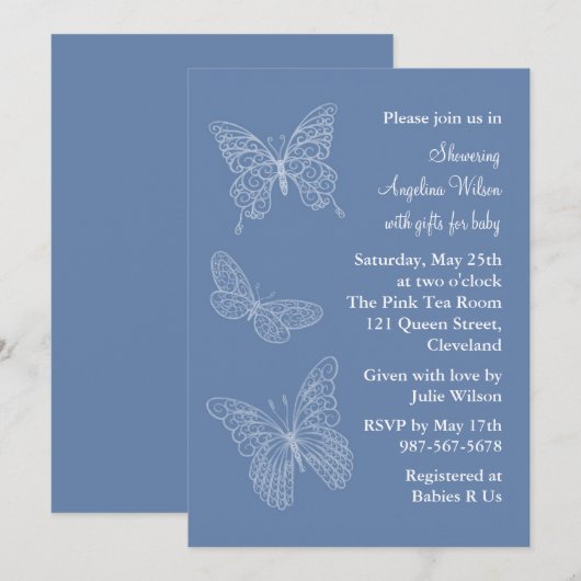 Blue Filigree Butterflies Kaart (Voorkant / Achterkant)