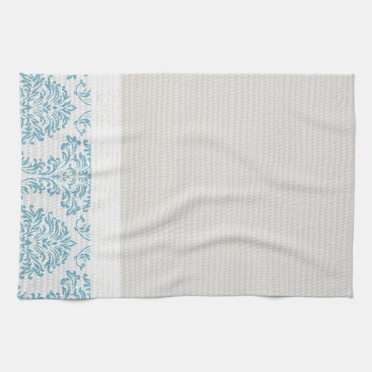 Blue Filigree Damask Kitchen Dish Towel Theedoek (Horizontaal)