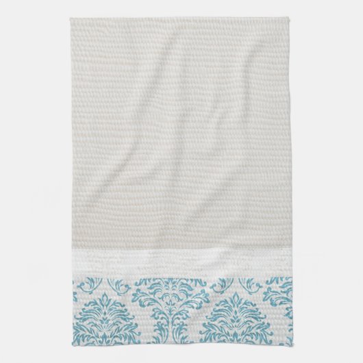 Blue Filigree Damask Kitchen Dish Towel Theedoek (Verticaal)