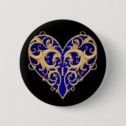 Blue Filigree Heart Button (Voorkant)