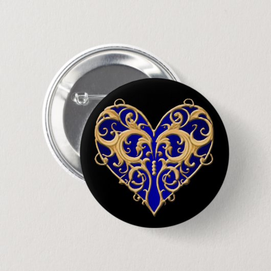 Blue Filigree Heart Button (Voorkant /achterkant)