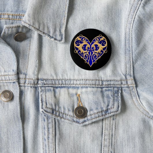 Blue Filigree Heart Button (In situ)