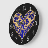 Blue Filigree Heart Clock Grote Klok (Hoek)