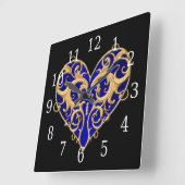 Blue Filigree Heart Clock Vierkante Klok (Hoek)