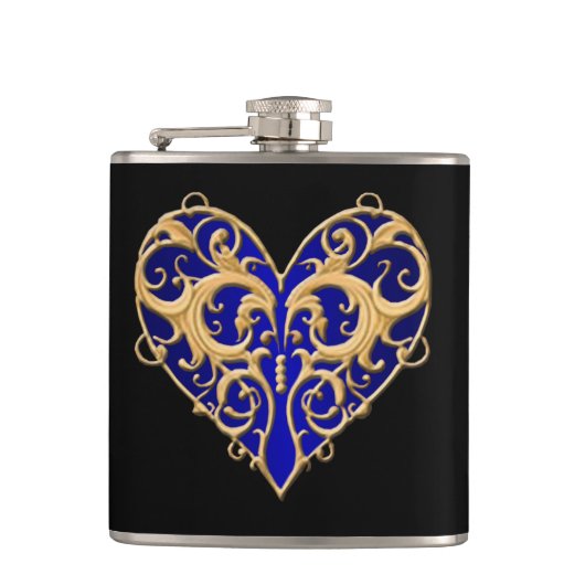Blue Filigree Heart Flask Heupfles (Voorkant)
