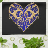 Blue Filigree Heart Kitchen Towel Theedoek (Gevouwen)