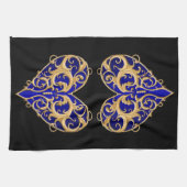 Blue Filigree Heart Kitchen Towel Theedoek (Horizontaal)