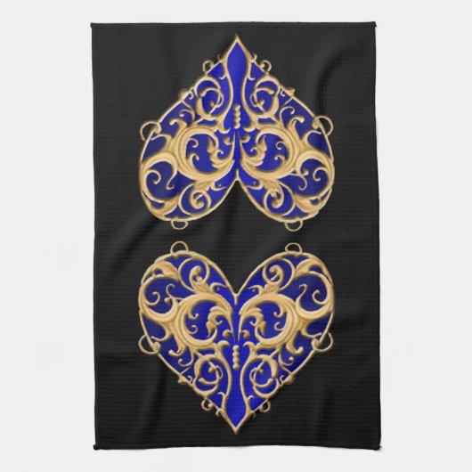 Blue Filigree Heart Kitchen Towel Theedoek (Verticaal)