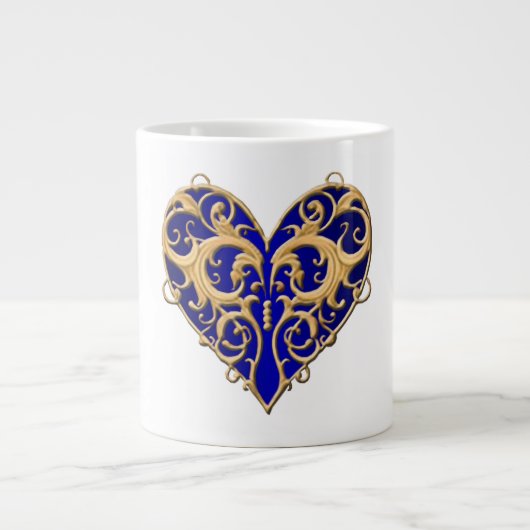 Blue Filigree Heart Mok (Voorkant)