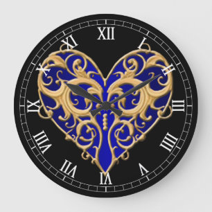Blue Filigree Heart Roman Numeral Clock Grote Klok