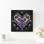 Blue Filigree Heart Roman Numeral Clock Vierkante Klok (Huis)