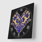 Blue Filigree Heart Roman Numeral Clock Vierkante Klok (Hoek)