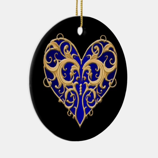 Blue Filigree Heart Round Ornament (Rechts)