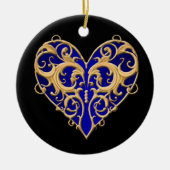 Blue Filigree Heart Round Ornament (Voorkant)