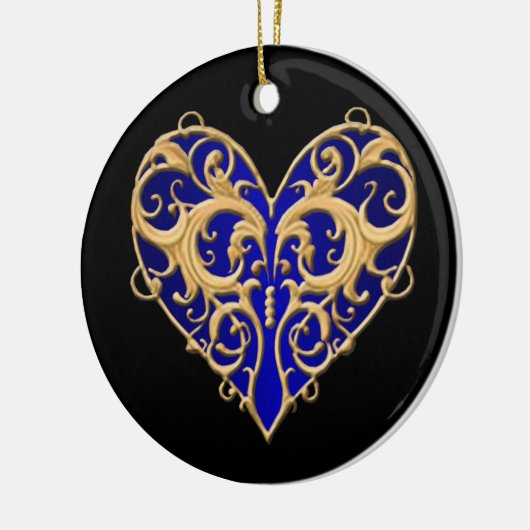 Blue Filigree Heart Round Ornament (Links)