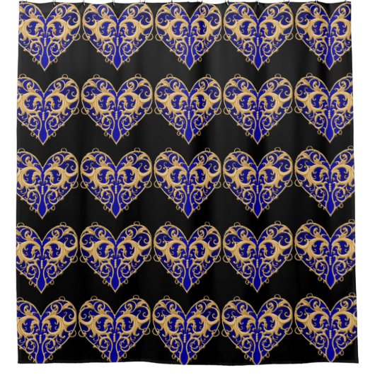 Blue Filigree Heart Shower Curtain Douchegordijn (Voorkant)