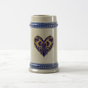 Blue Filigree Heart Stein Bierpul