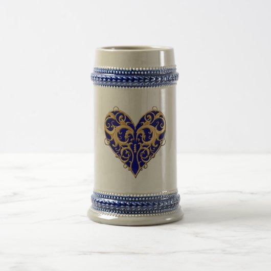 Blue Filigree Heart Stein Bierpul (Center)