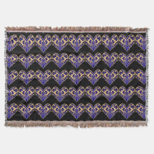 Blue Filigree Heart Throw Blanket Deken (Voorkant)