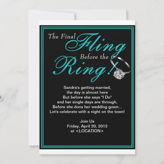 Blue Final Fling Bachelorette Party Invitation Kaart (Voorkant)