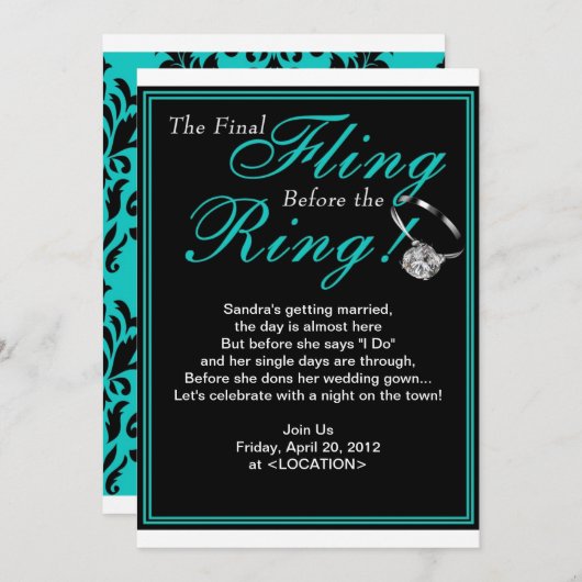 Blue Final Fling Bachelorette Party Invitation Kaart (Voorkant / Achterkant)