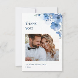 Blue Fine Art Flowers Wedding Thank You Card Bedankkaart