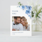 Blue Fine Art Flowers Wedding Thank You Card Bedankkaart (Staand voorkant)