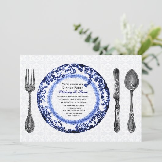 Blue Fine Dining Party Kaart (Staand voorkant)
