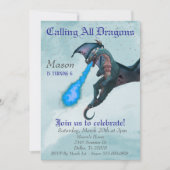 Blue Fire Breathing Dragon Serpent Birthday Party Kaart (Voorkant)