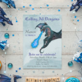 Blue Fire Breathing Dragon Serpent Birthday Party Kaart