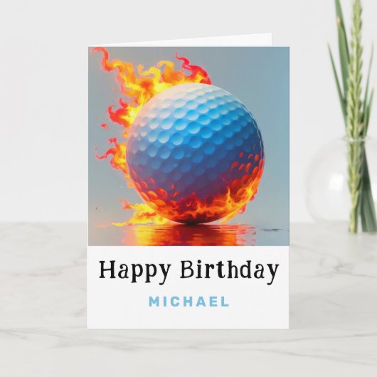 ** Blue Fire Flame AP94 golfbal Verjaardag Kaart (Voorkant)
