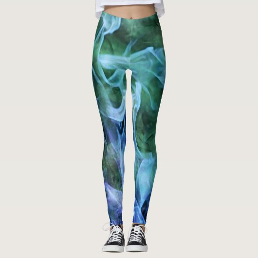 Blue Fire Flames Abstracte kunst Leggings (Voorkant)