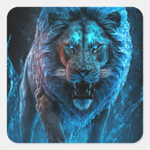 Blue Fire Lion Vierkante Sticker