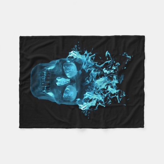 Blue Fire Skull Fleece Blanket Deken (Voorkant (Horizontaal))