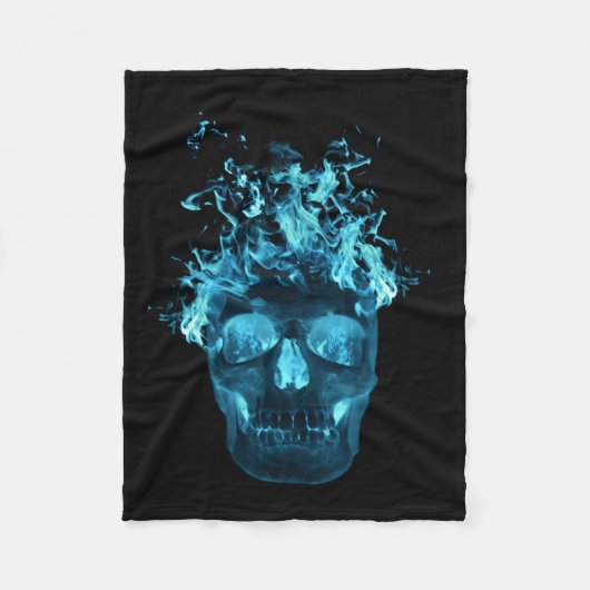 Blue Fire Skull Fleece Blanket Deken (Voorkant)