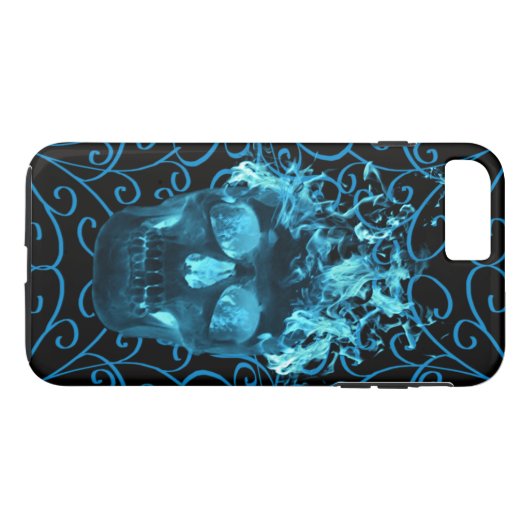Blue Fire Skull iPhone 7 Hoesje (Achterkant (Horizontaal))