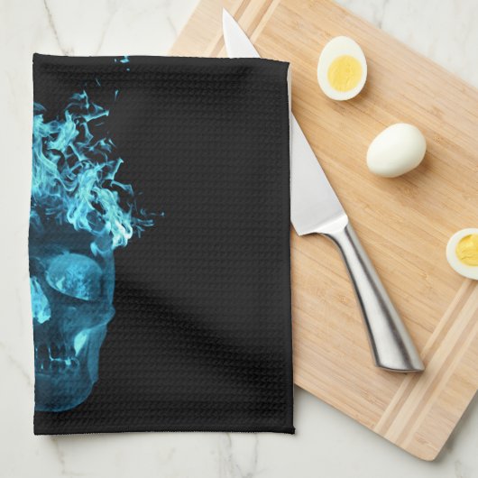 Blue Fire Skull Kitchen Towel Theedoek (Quarter Fold)