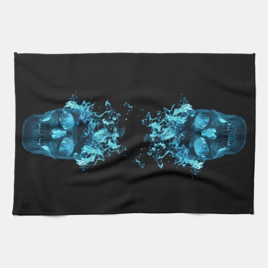 Blue Fire Skull Kitchen Towel Theedoek (Horizontaal)