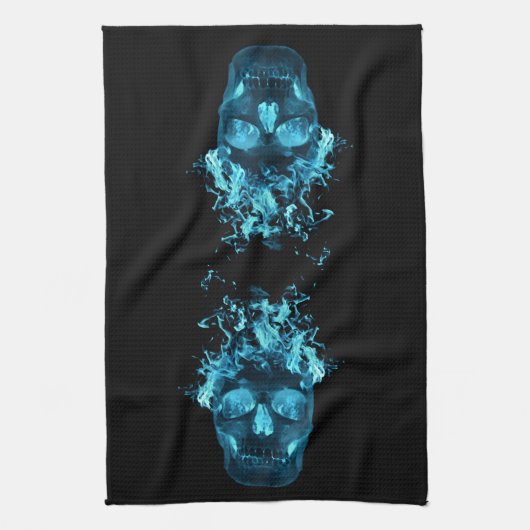 Blue Fire Skull Kitchen Towel Theedoek (Verticaal)