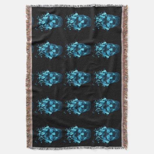 Blue Fire Skull Throw Blanket Deken (Voorkant Verticaal)
